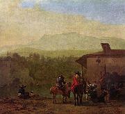 Karel Dujardin Rast vor einem italienischen Wirtshaus oil painting